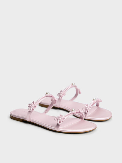 Orinda Knot-Pearl Slide Sandals - Light Pink | CHARLES & KEITH