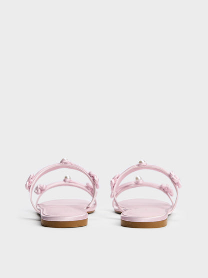 Orinda Knot-Pearl Slide Sandals - Light Pink | CHARLES & KEITH