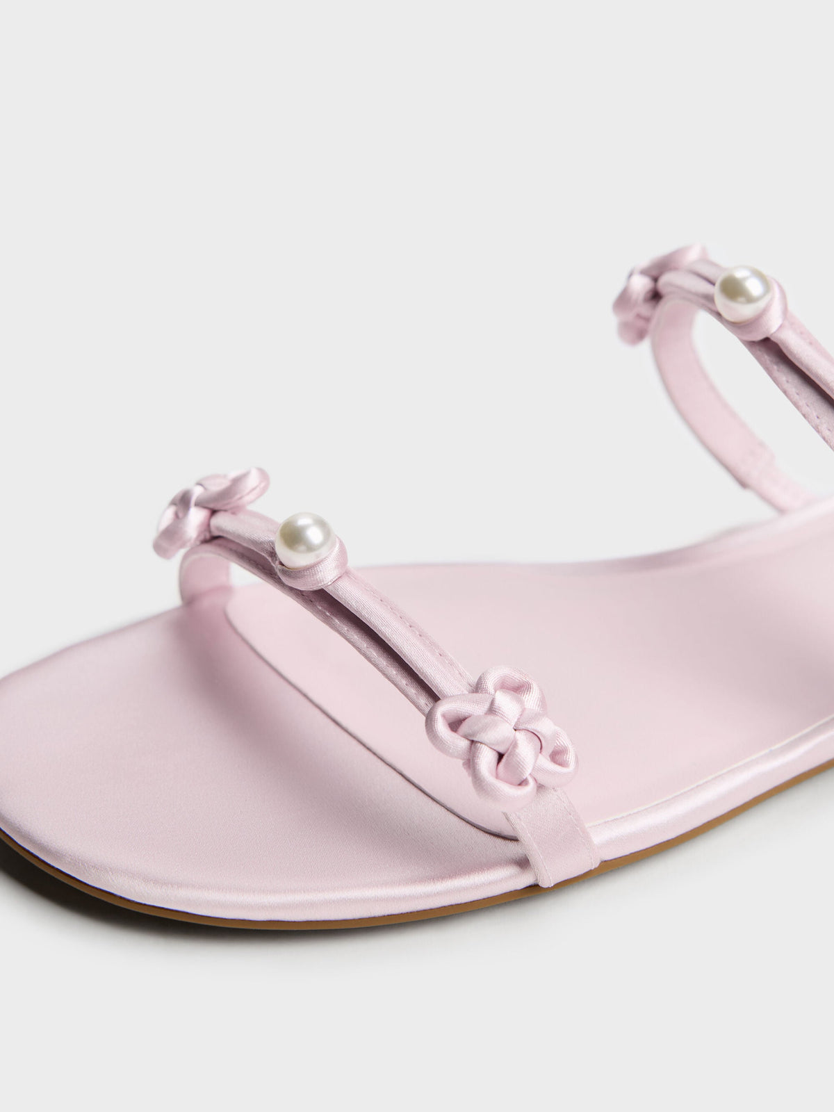 Orinda Knot-Pearl Slide Sandals - Light Pink | CHARLES & KEITH