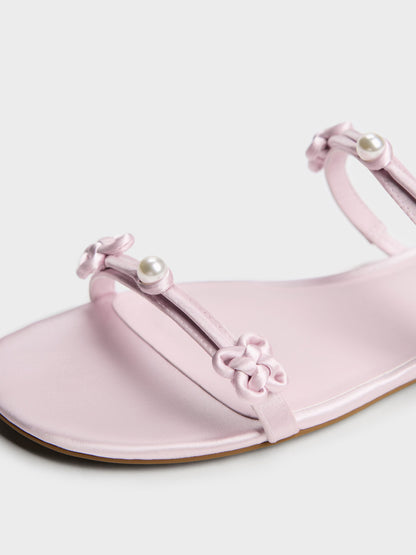 Orinda Knot-Pearl Slide Sandals - Light Pink | CHARLES & KEITH