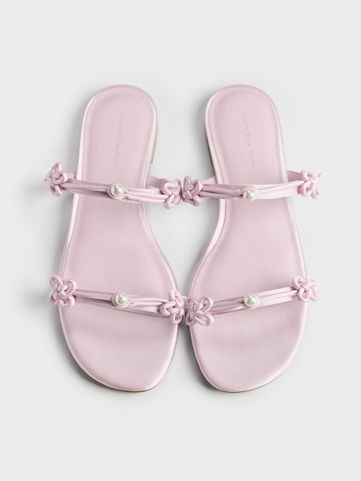 Orinda Knot-Pearl Slide Sandals - Light Pink | CHARLES & KEITH