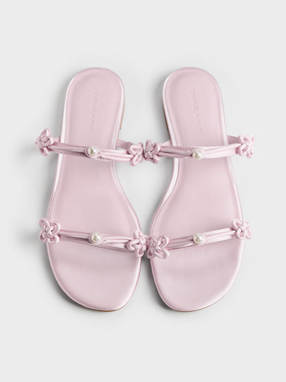 Orinda Knot-Pearl Slide Sandals - Light Pink | CHARLES & KEITH