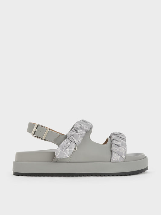 Tully Leather Ruched-Strap Sandals - Grey | CHARLES & KEITH