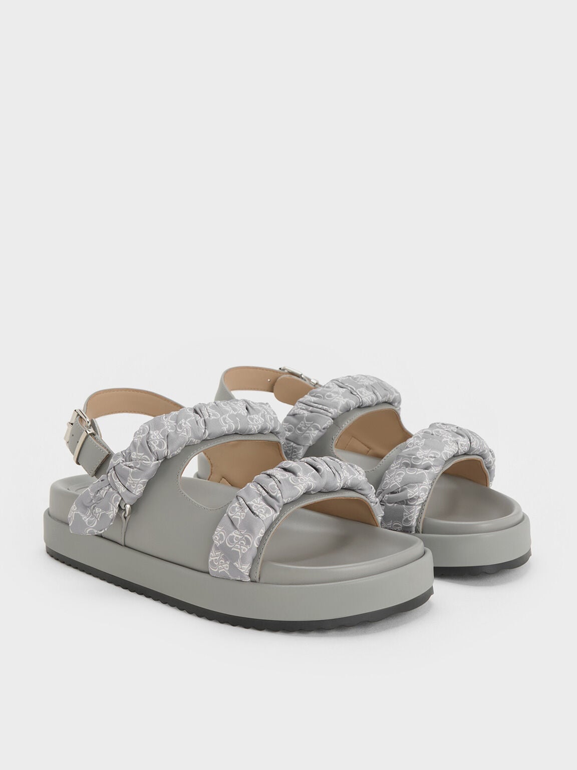 Tully Leather Ruched-Strap Sandals - Grey | CHARLES & KEITH