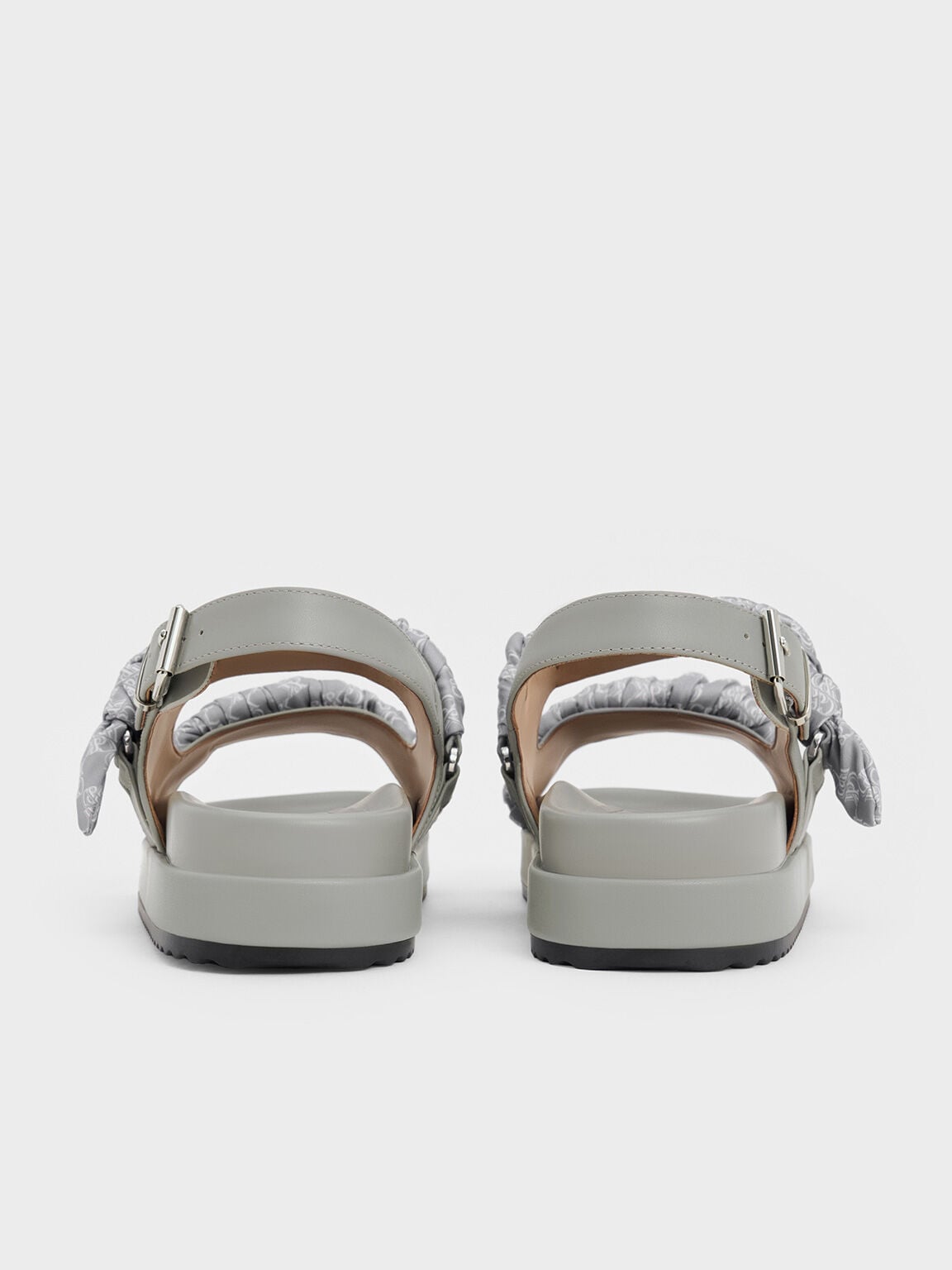 Tully Leather Ruched-Strap Sandals - Grey | CHARLES & KEITH