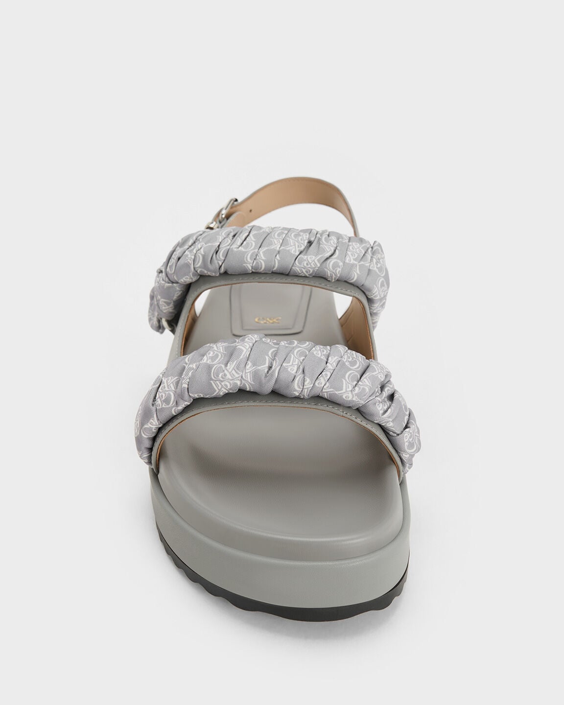 Tully Leather Ruched-Strap Sandals - Grey | CHARLES & KEITH