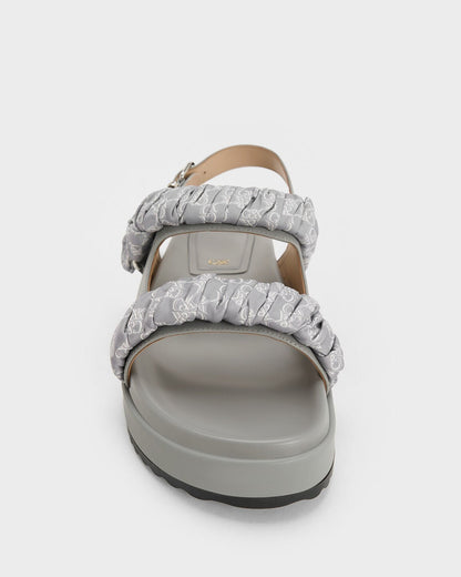 Tully Leather Ruched-Strap Sandals - Grey | CHARLES & KEITH