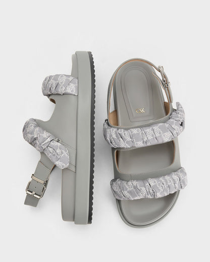 Tully Leather Ruched-Strap Sandals - Grey | CHARLES & KEITH