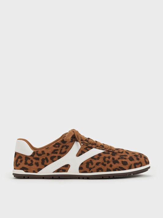 Faux Suede Leopard-Print Low-Top Sneakers - Animal Print Brown | CHARLES & KEITH