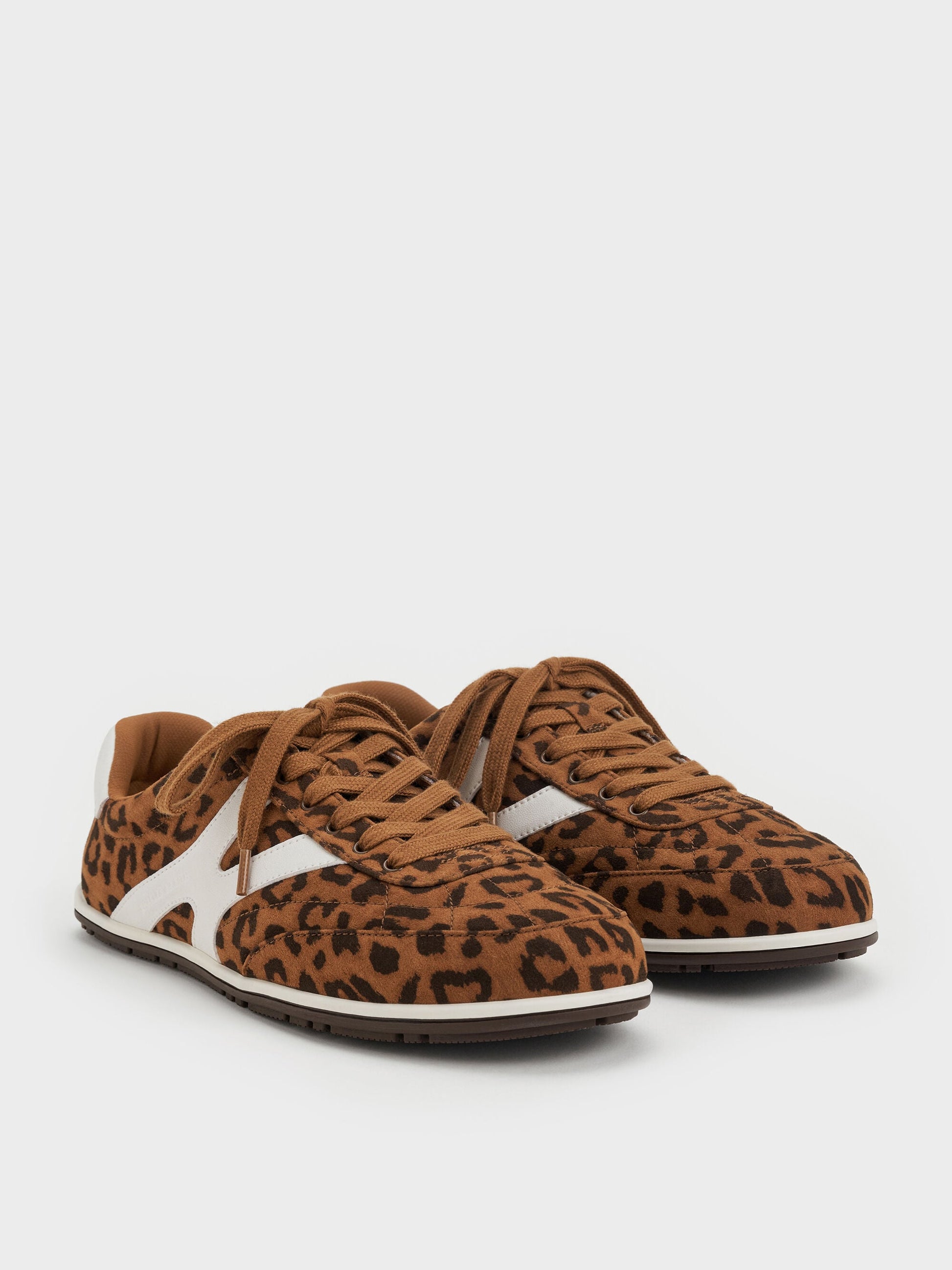 Faux Suede Leopard-Print Low-Top Sneakers - Animal Print Brown | CHARLES & KEITH