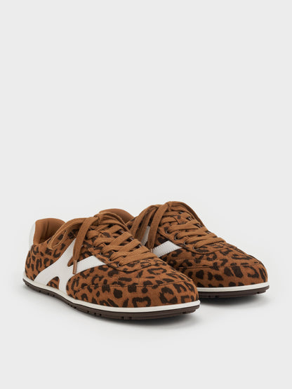 Faux Suede Leopard-Print Low-Top Sneakers - Animal Print Brown | CHARLES & KEITH