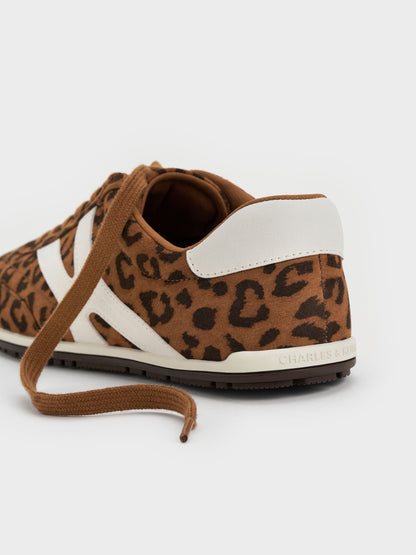 Faux Suede Leopard-Print Low-Top Sneakers - Animal Print Brown | CHARLES & KEITH
