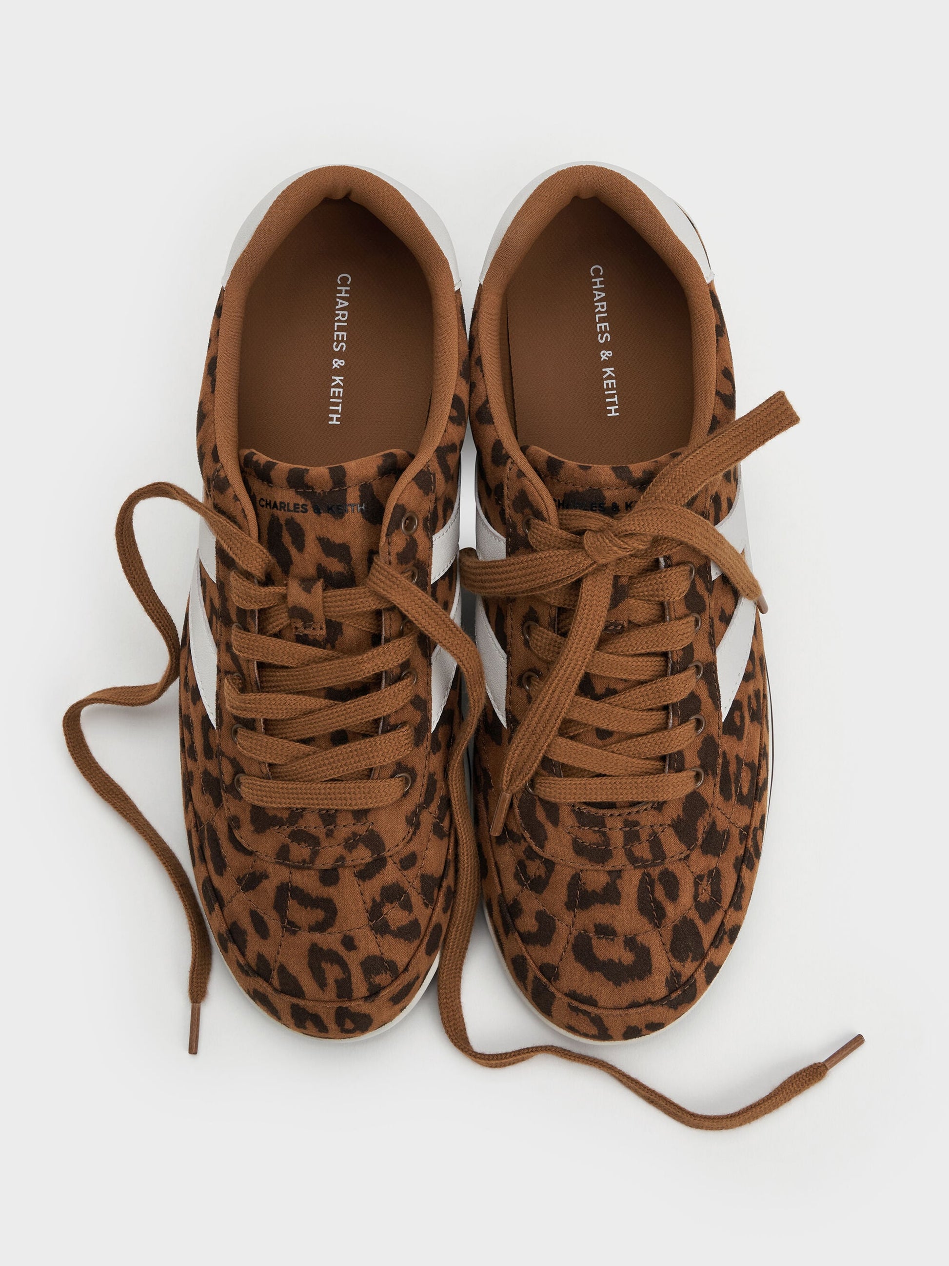 Faux Suede Leopard-Print Low-Top Sneakers - Animal Print Brown | CHARLES & KEITH