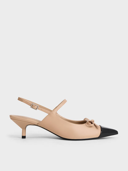 Cap-Toe Slingback Kitten Heels - Nude | CHARLES & KEITH