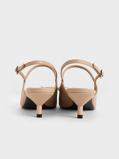 Cap-Toe Slingback Kitten Heels - Nude | CHARLES & KEITH