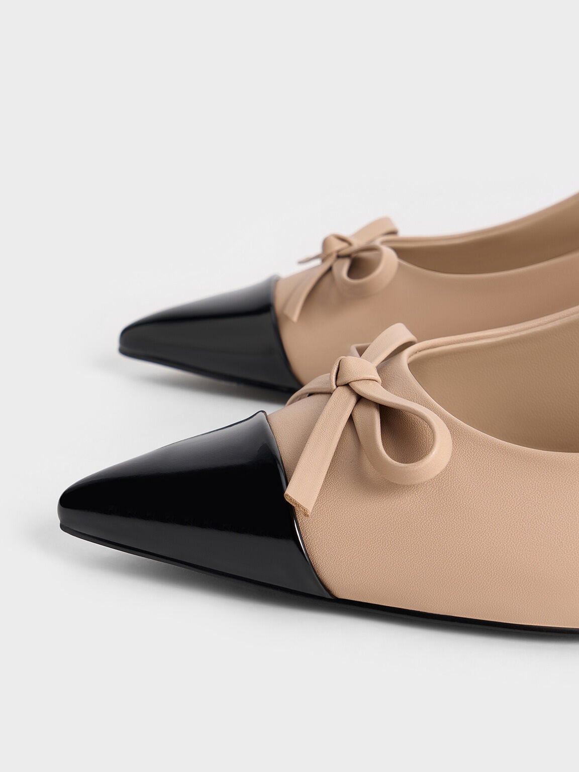 Cap-Toe Slingback Kitten Heels - Nude | CHARLES & KEITH