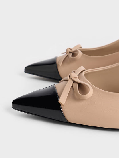 Cap-Toe Slingback Kitten Heels - Nude | CHARLES & KEITH