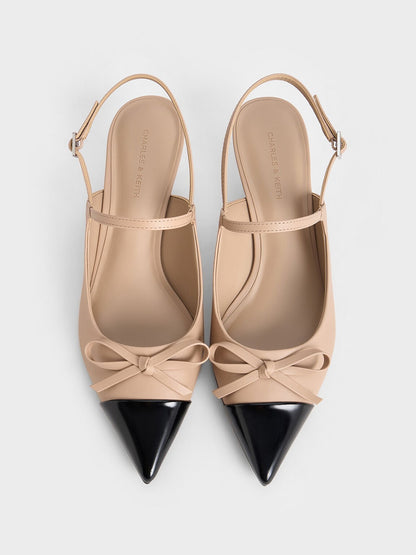 Cap-Toe Slingback Kitten Heels - Nude | CHARLES & KEITH