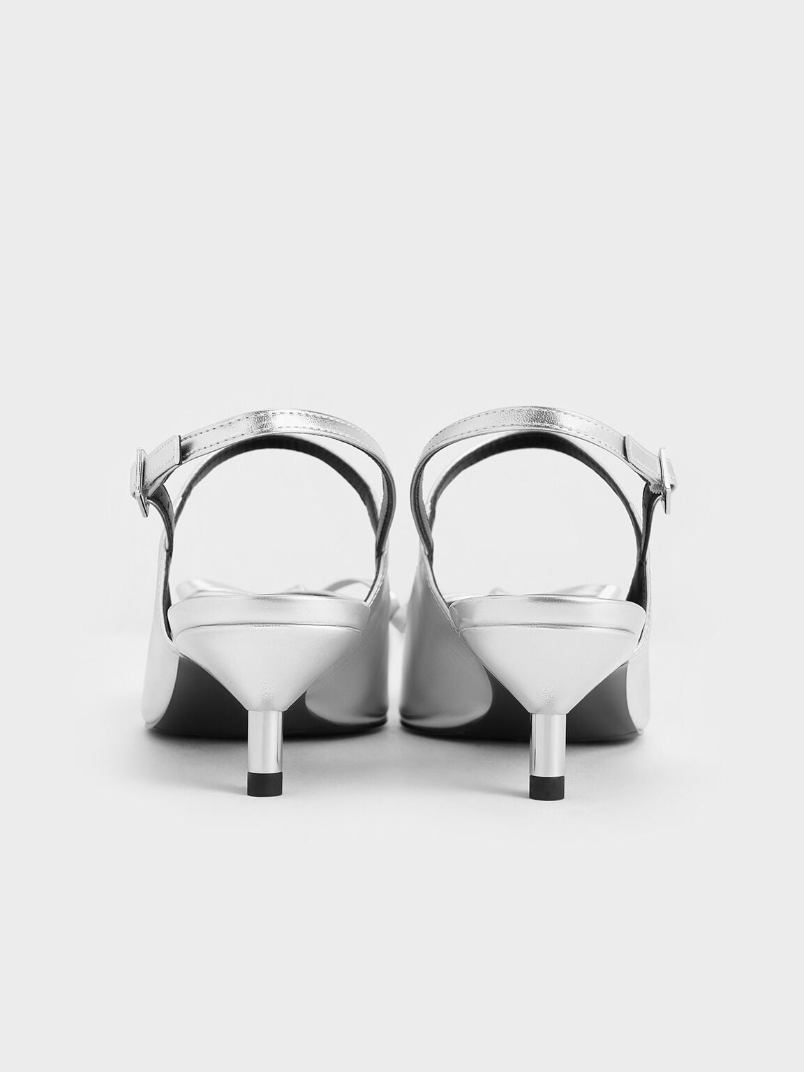 Metallic Cap-Toe Slingback Kitten Heels - Silver | CHARLES & KEITH