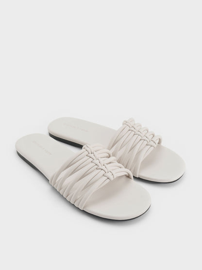 Woven Slide Sandals - White | CHARLES & KEITH
