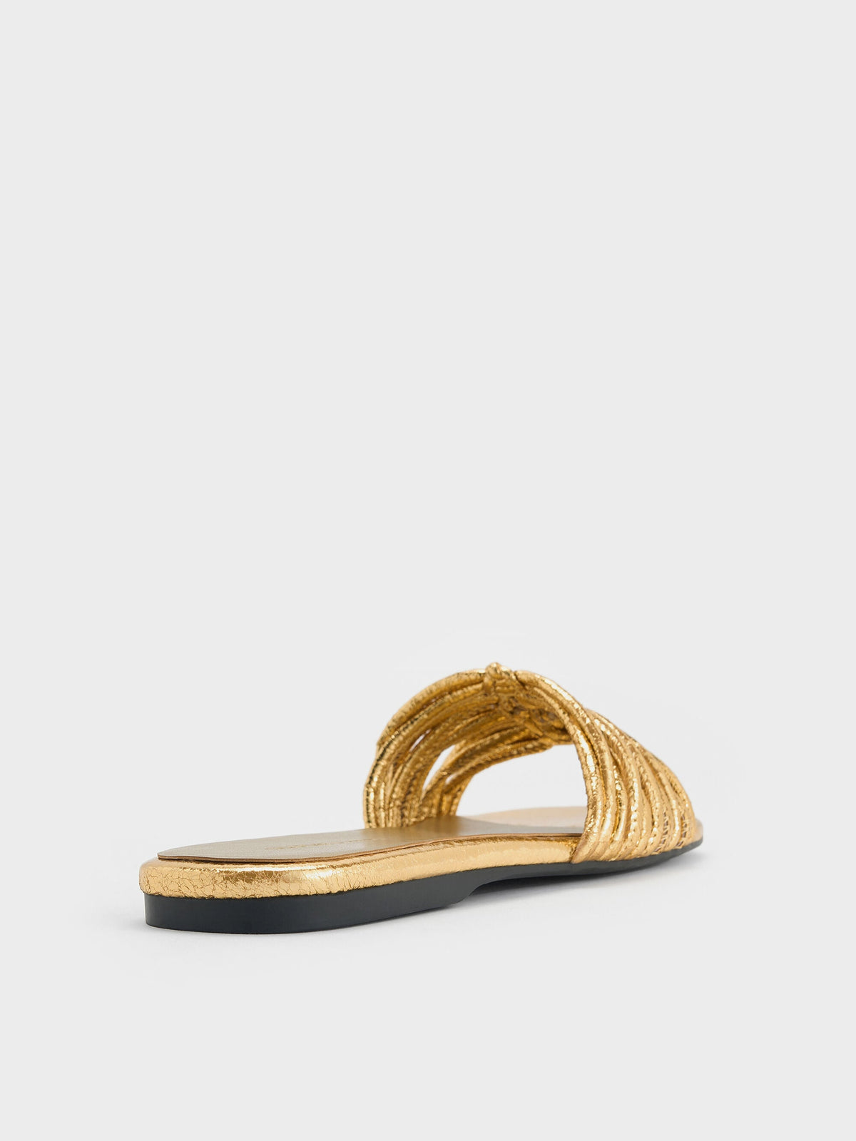 Metallic Woven Slide Sandals - Gold | CHARLES & KEITH