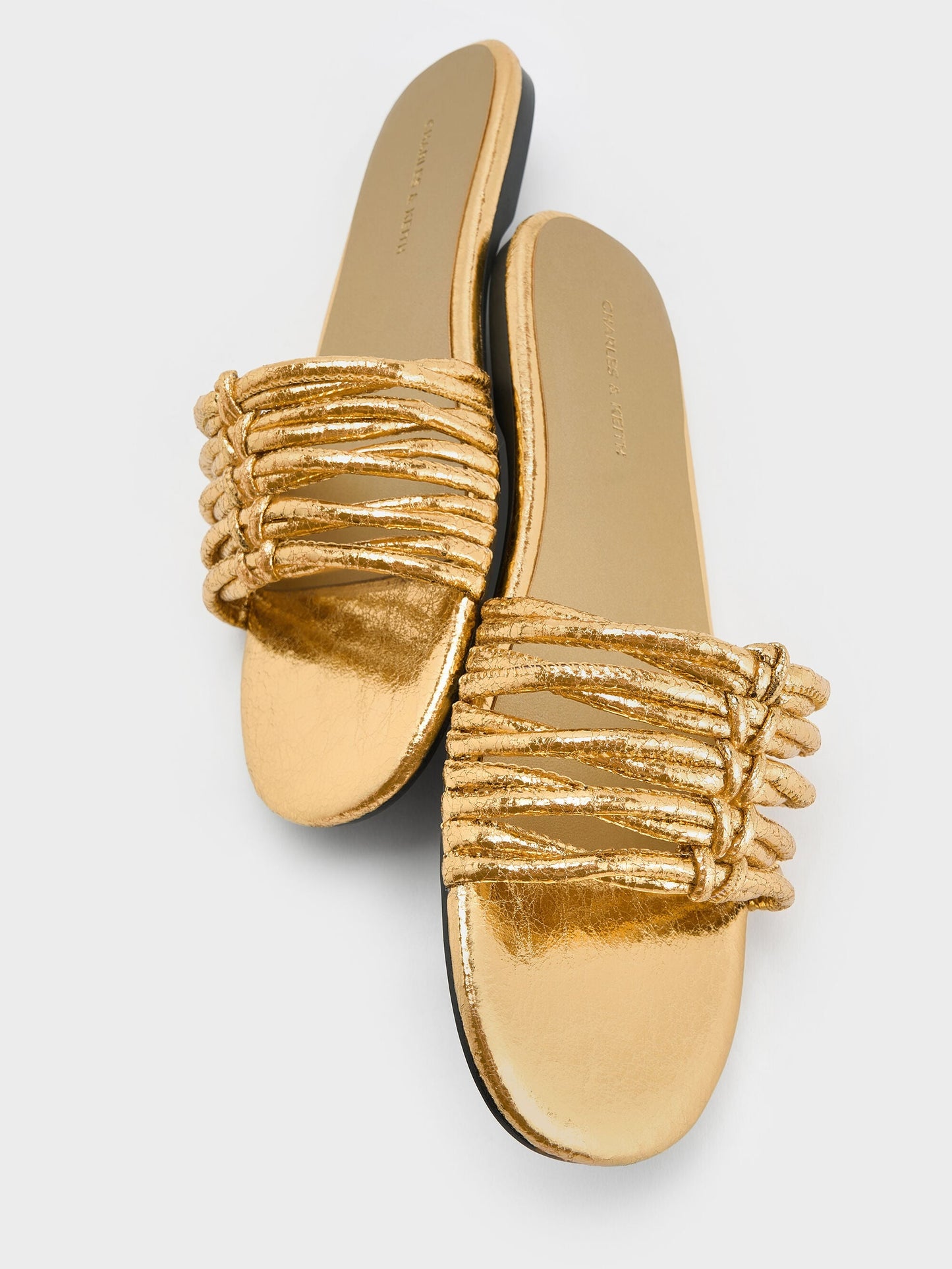 Metallic Woven Slide Sandals - Gold | CHARLES & KEITH
