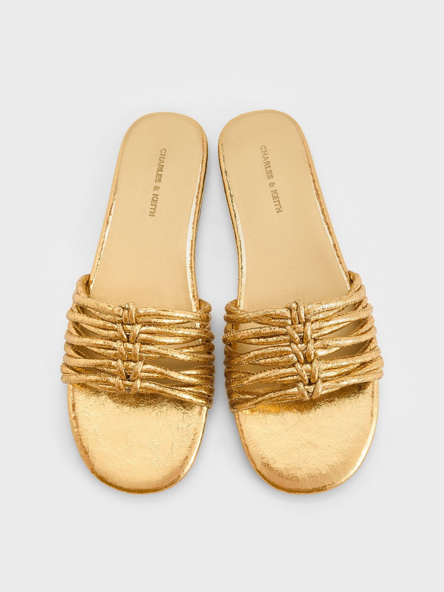 Metallic Woven Slide Sandals - Gold | CHARLES & KEITH