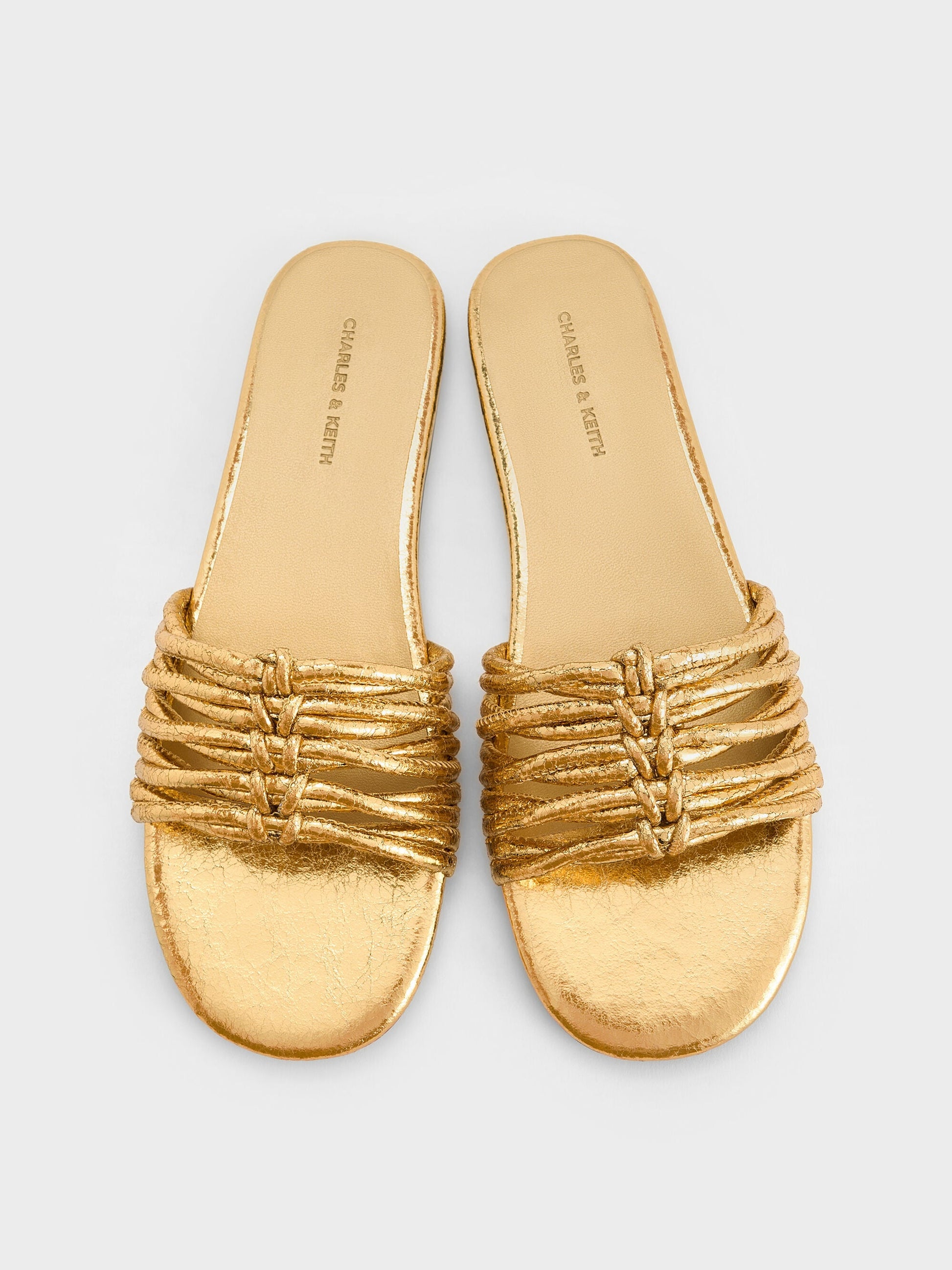 Metallic Woven Slide Sandals - Gold | CHARLES & KEITH