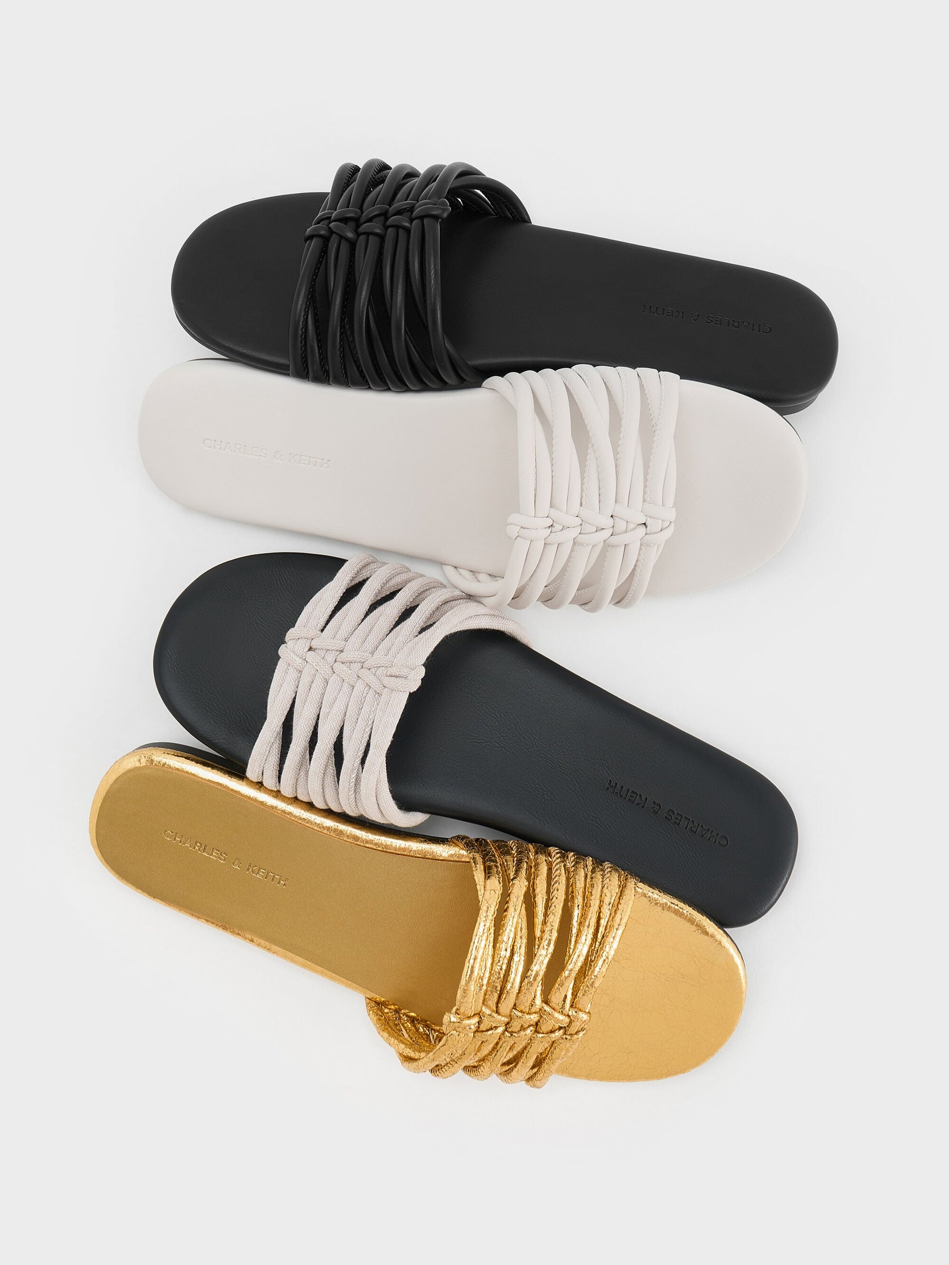 Metallic Woven Slide Sandals - Gold | CHARLES & KEITH