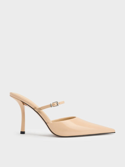 Tapered Square-Toe Heeled Mules - Sand | CHARLES & KEITH