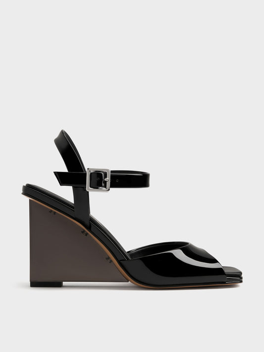Patent Translucent-Heel Wedges - Black Patent | CHARLES & KEITH