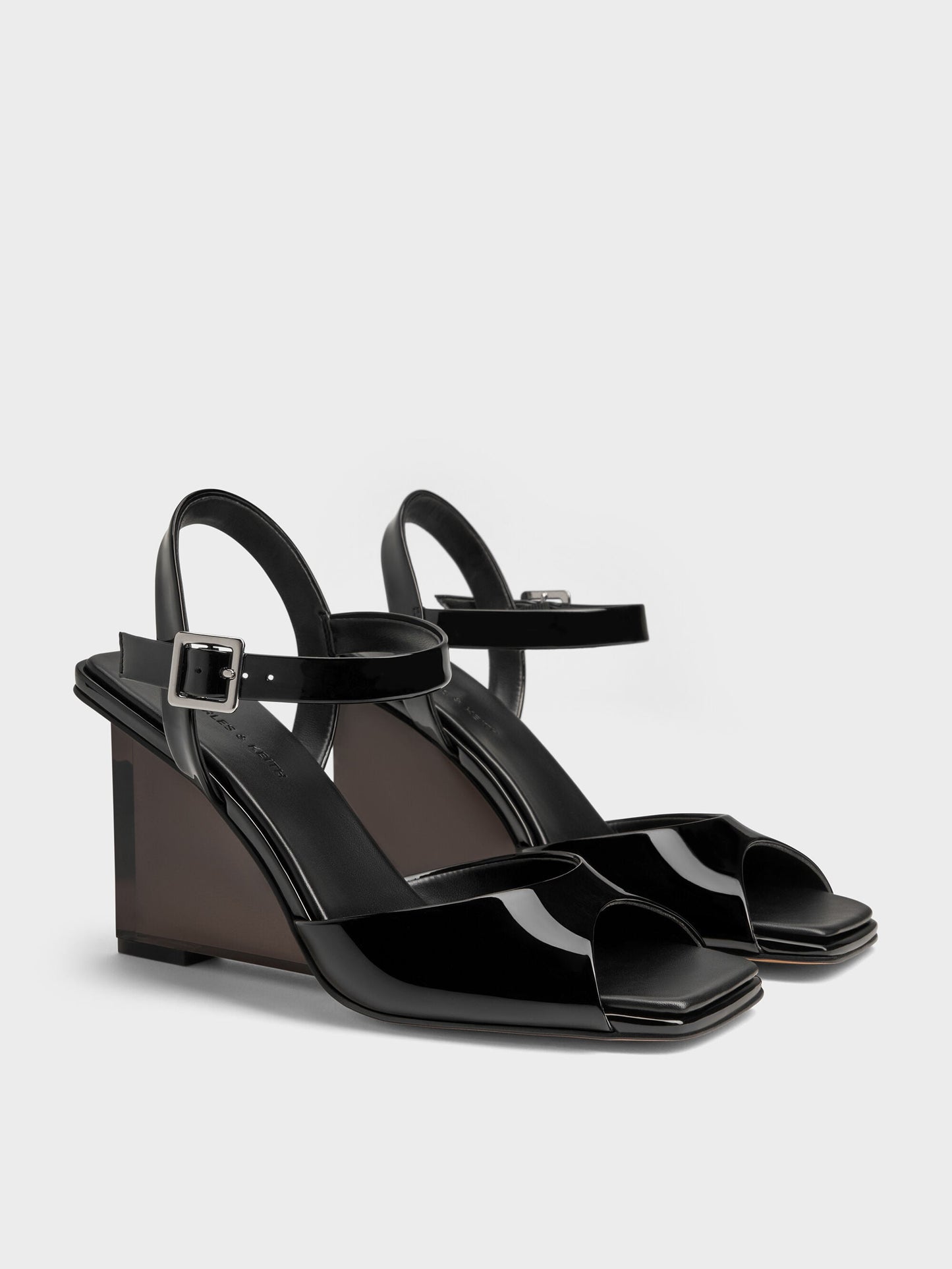 Patent Translucent-Heel Wedges - Black Patent | CHARLES & KEITH