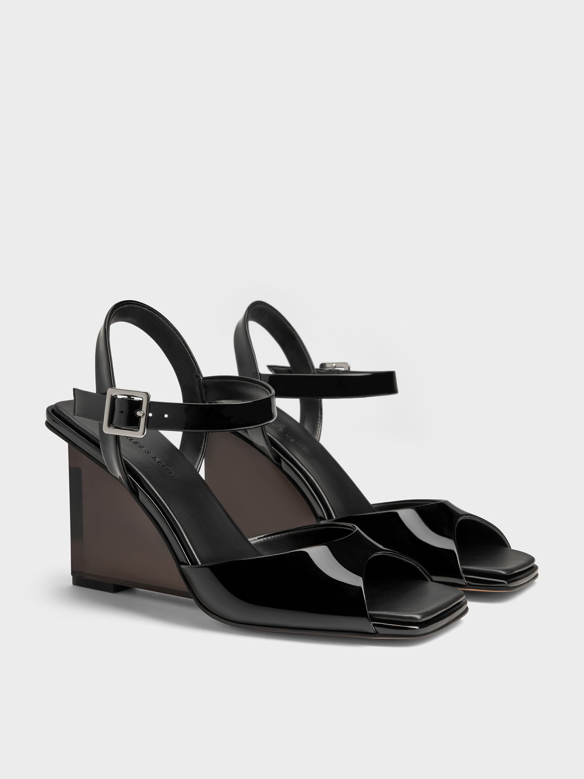 Patent Translucent-Heel Wedges - Black Patent | CHARLES & KEITH