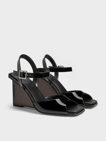Patent Translucent-Heel Wedges - Black Patent | CHARLES & KEITH