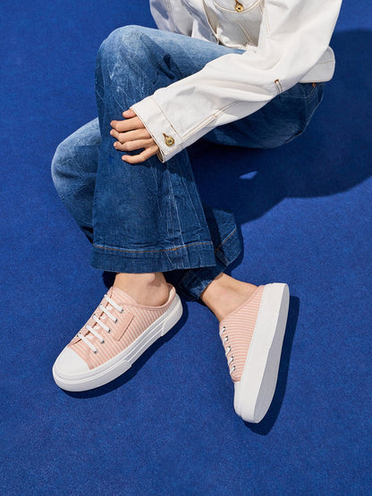 Kay Striped Slip-On Sneakers - Pink | CHARLES & KEITH