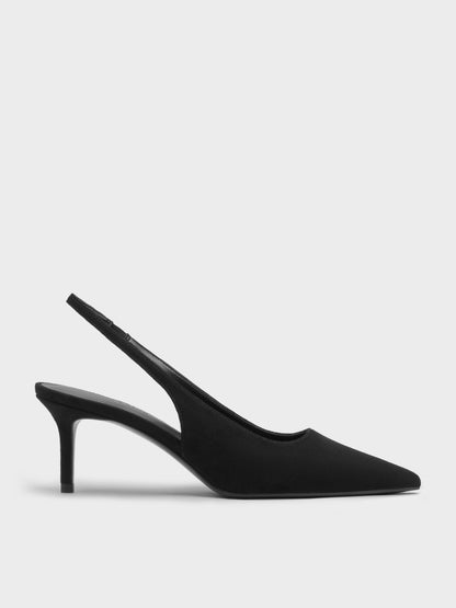 Kaia Faux Suede Pointed Slingback Pumps - Black Textured | CHARLES & KEITH