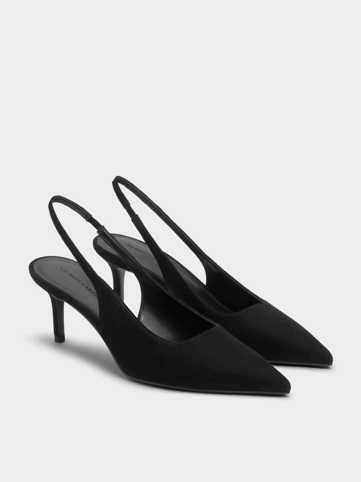 Kaia Faux Suede Pointed Slingback Pumps - Black Textured | CHARLES & KEITH