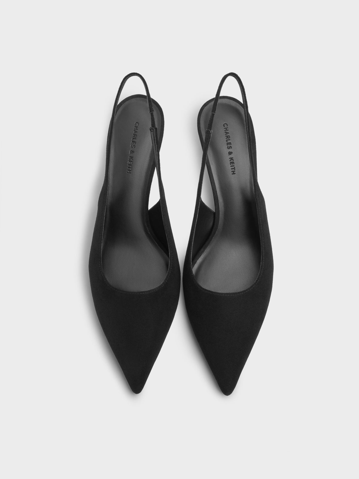 Kaia Faux Suede Pointed Slingback Pumps - Black Textured | CHARLES & KEITH