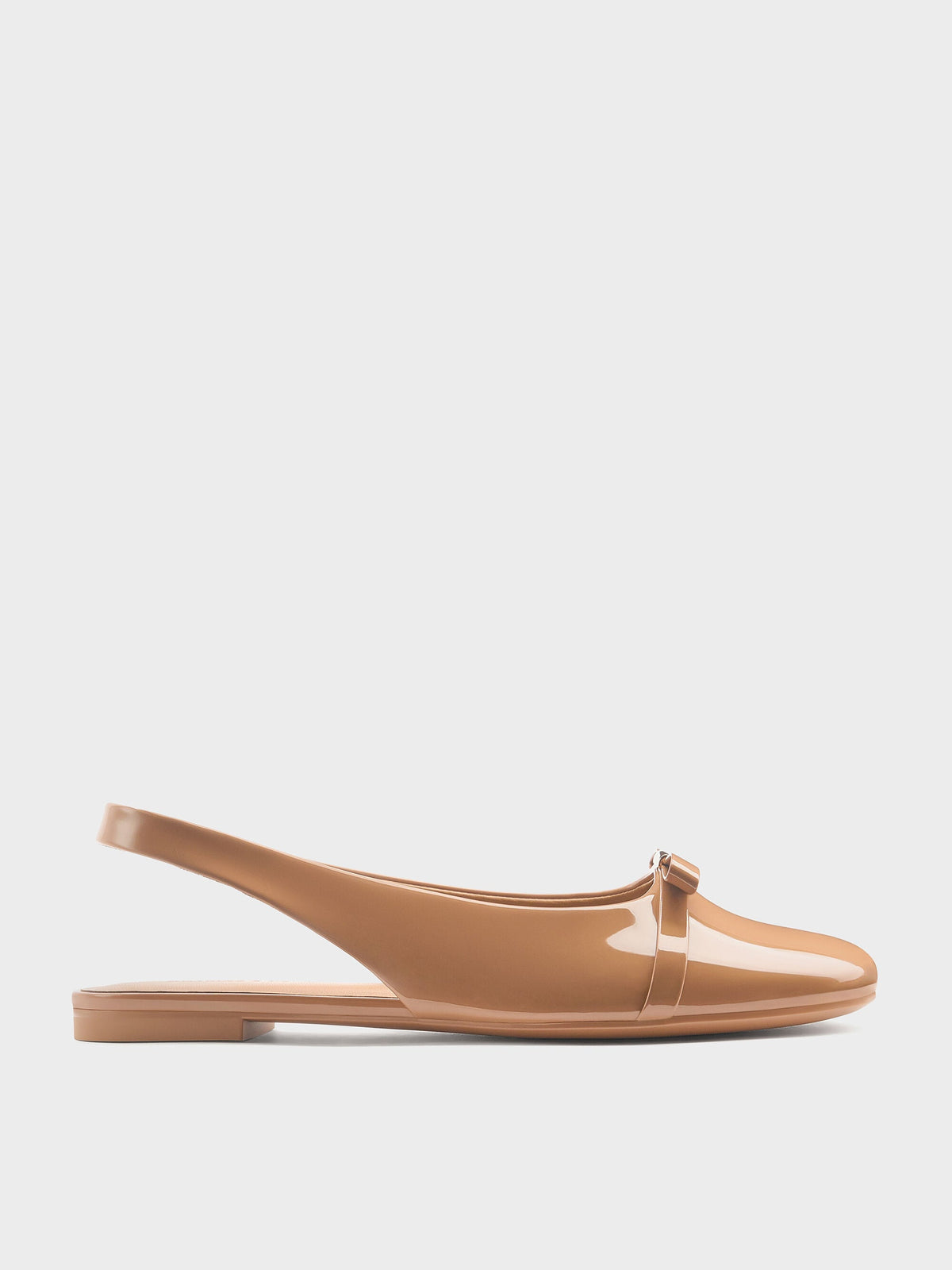 Dorian Patent Bow Slingback Flats - Caramel | CHARLES & KEITH
