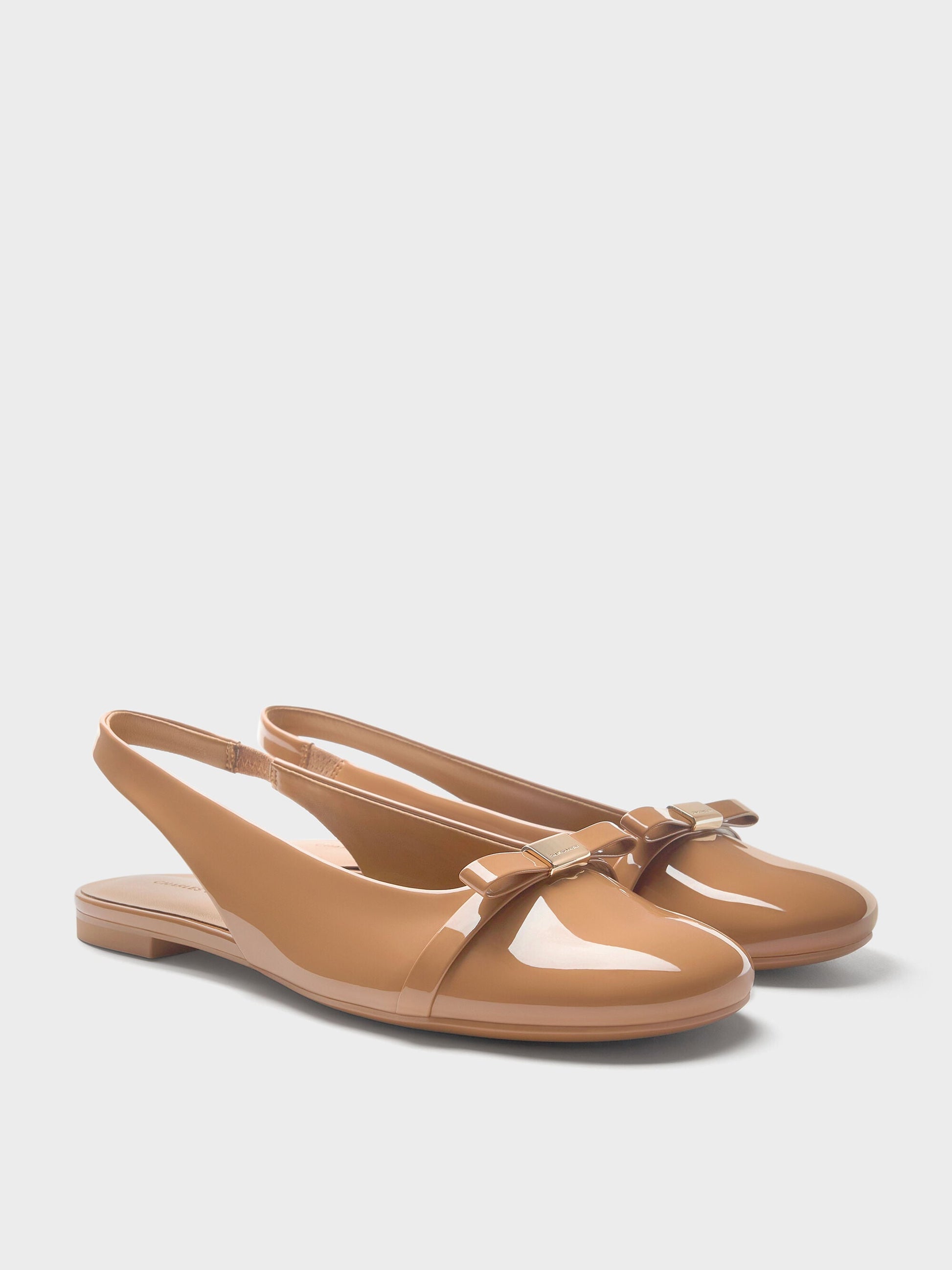 Dorian Patent Bow Slingback Flats - Caramel | CHARLES & KEITH