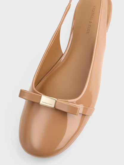 Dorian Patent Bow Slingback Flats - Caramel | CHARLES & KEITH