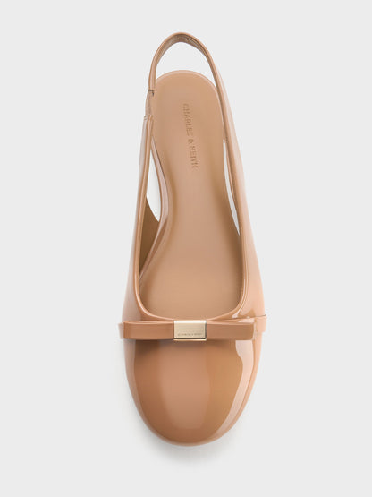Dorian Patent Bow Slingback Flats - Caramel | CHARLES & KEITH