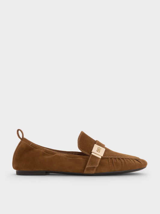 Cody Suede Ruched Loafers - Brown | CHARLES & KEITH