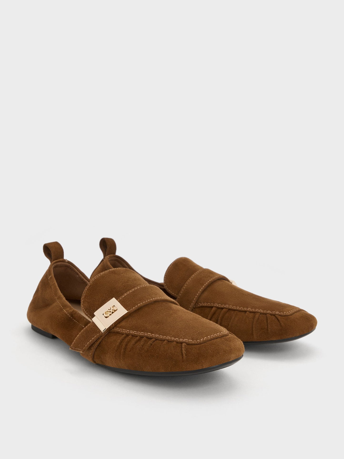 Cody Suede Ruched Loafers - Brown | CHARLES & KEITH