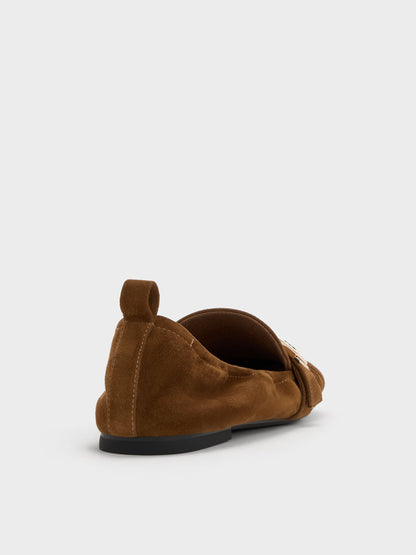 Cody Suede Ruched Loafers - Brown | CHARLES & KEITH