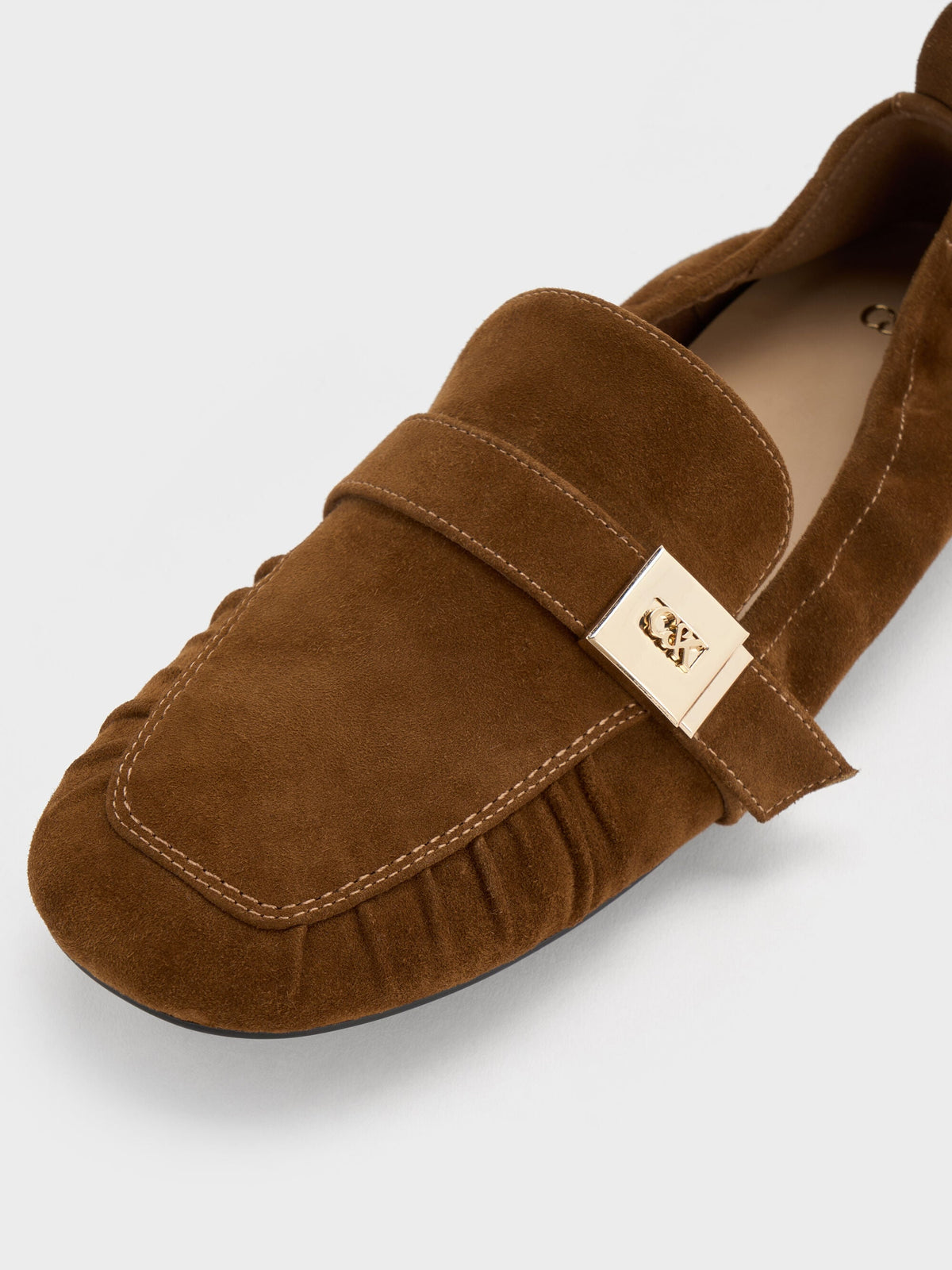 Cody Suede Ruched Loafers - Brown | CHARLES & KEITH
