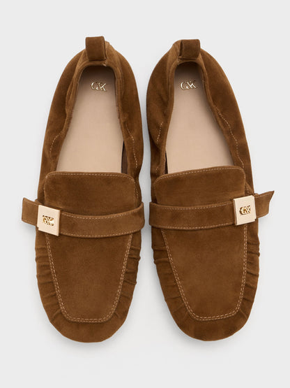 Cody Suede Ruched Loafers - Brown | CHARLES & KEITH