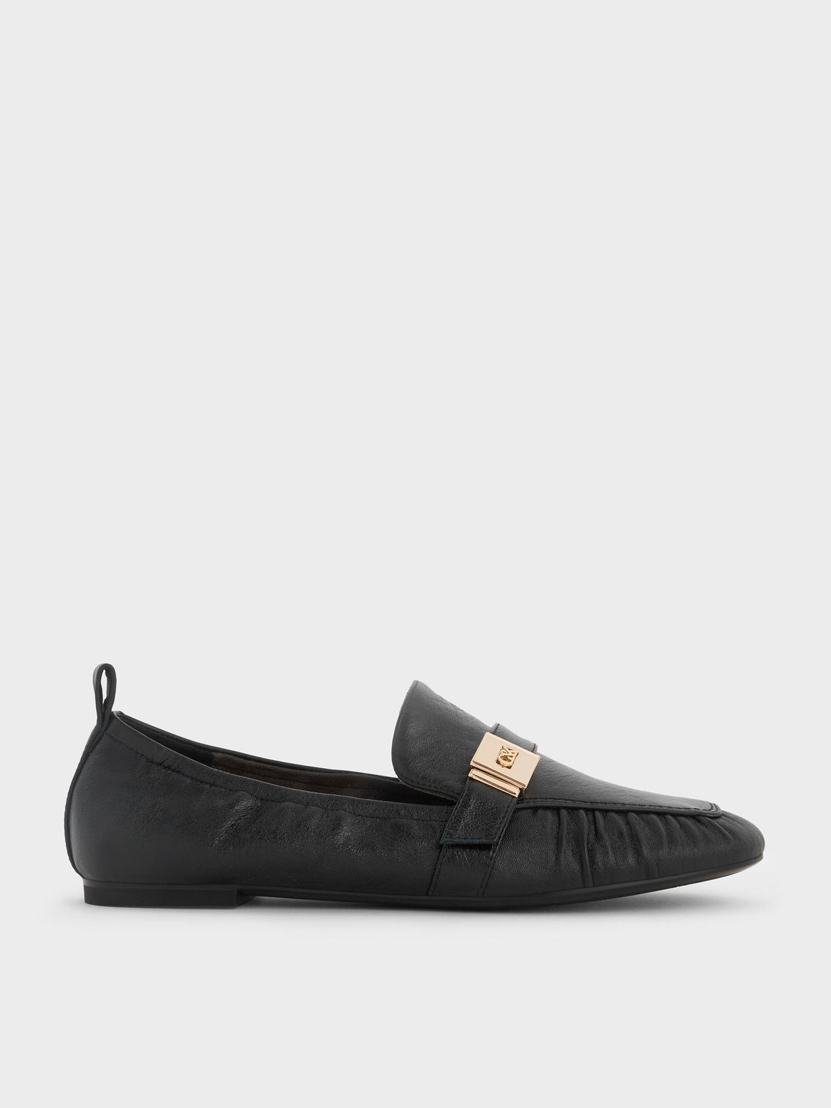 Cody Leather Ruched Loafers - Black | CHARLES & KEITH