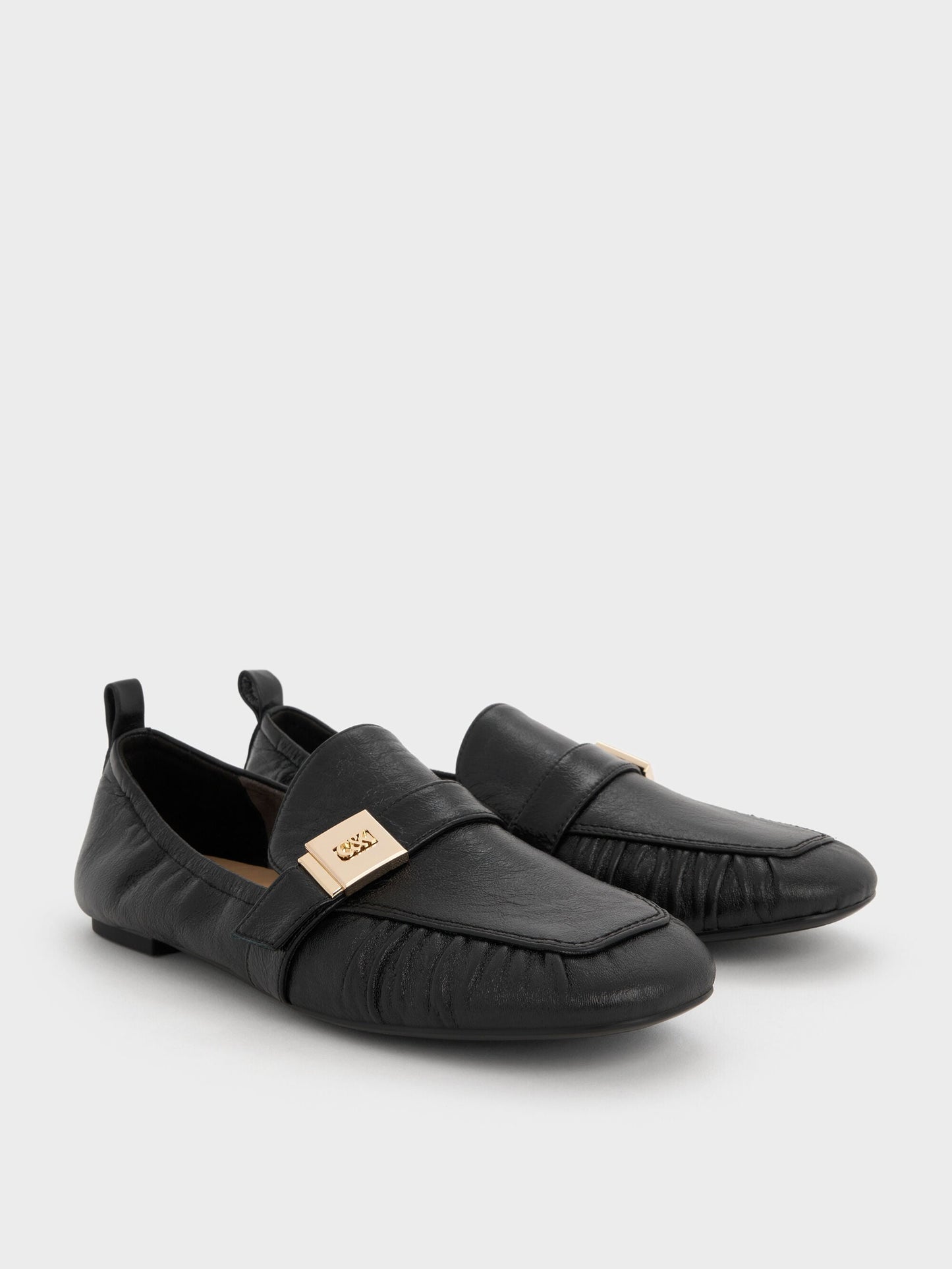 Cody Leather Ruched Loafers - Black | CHARLES & KEITH