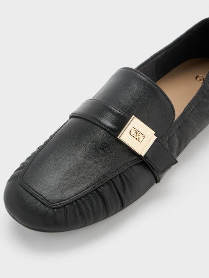 Cody Leather Ruched Loafers - Black | CHARLES & KEITH